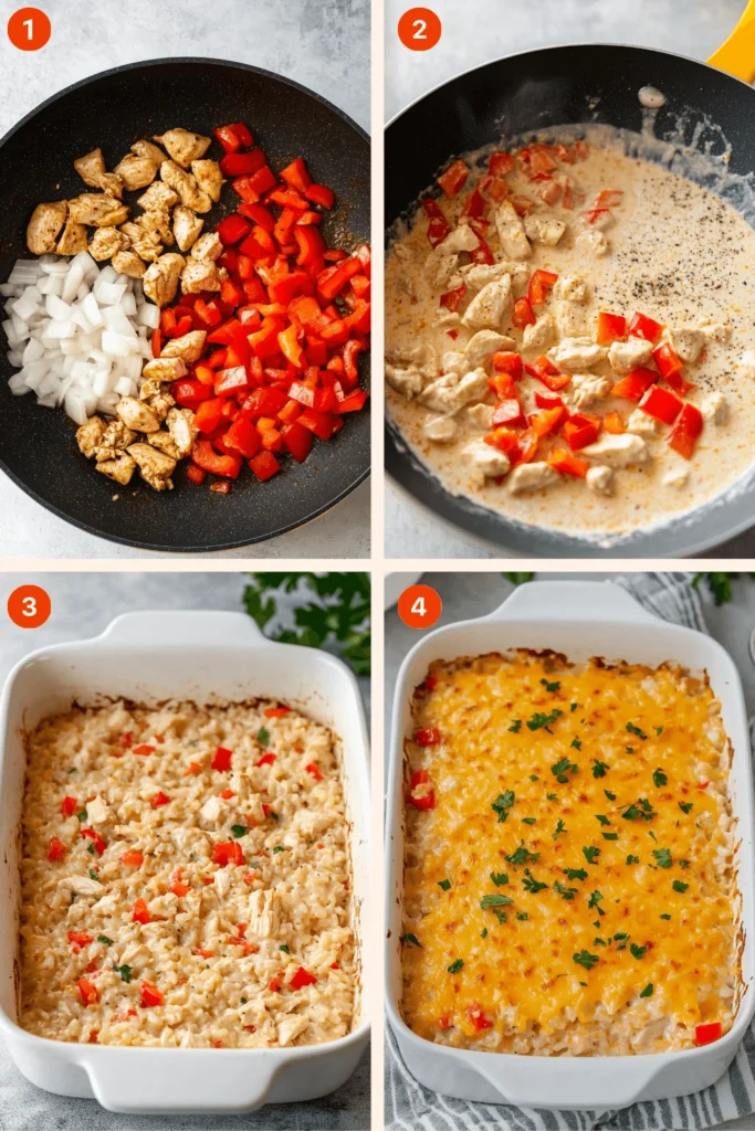 cheesy chicken and rice casserole-Instructions